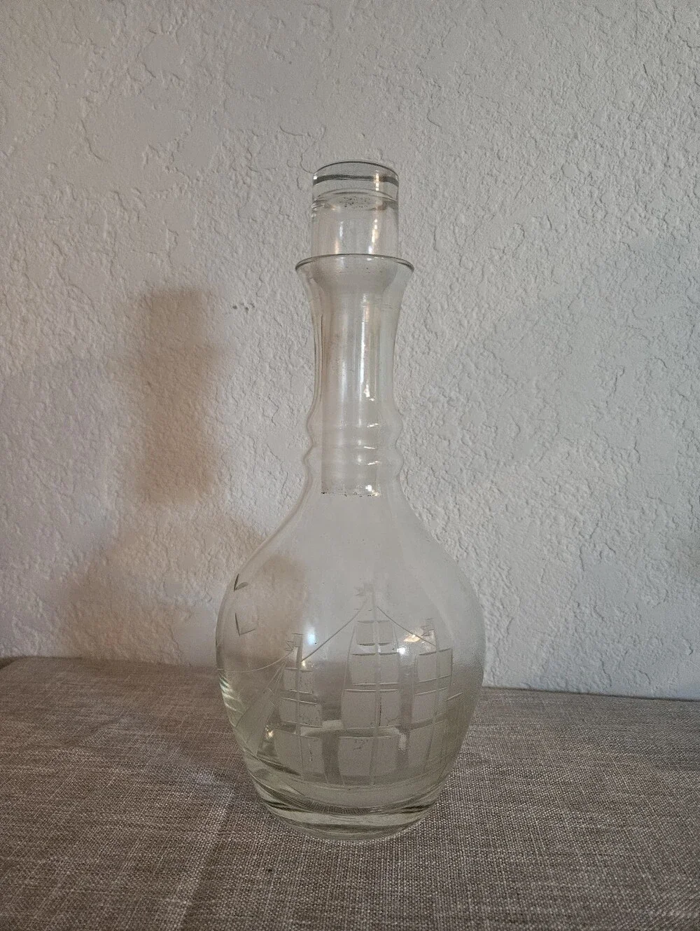 Vintage Large Crystal Whiskey Edge Ship Design Decanter Collectible Home Decor